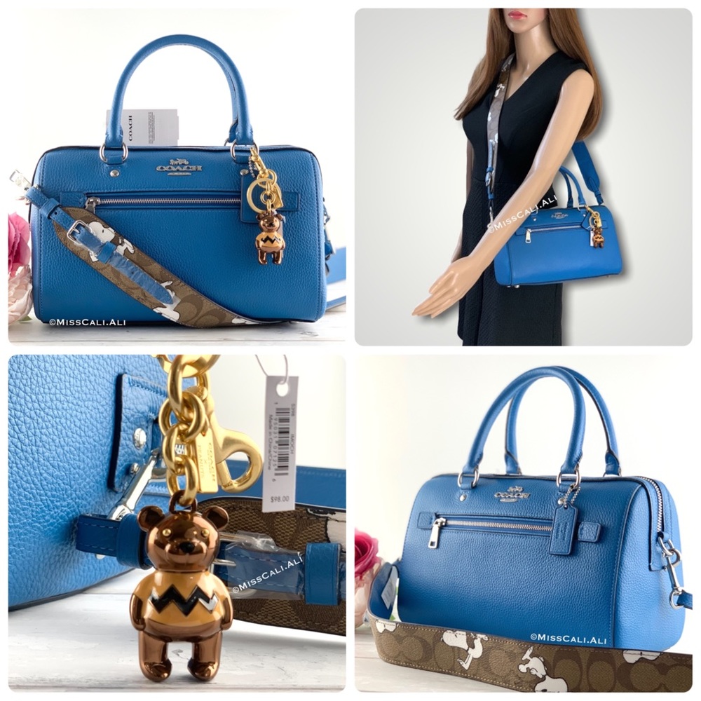 NWT COACH X Peanuts Rowan Satchel Snoopy Print Bag +Charlie Brown Charm Keychain - Picture 16 of 16
